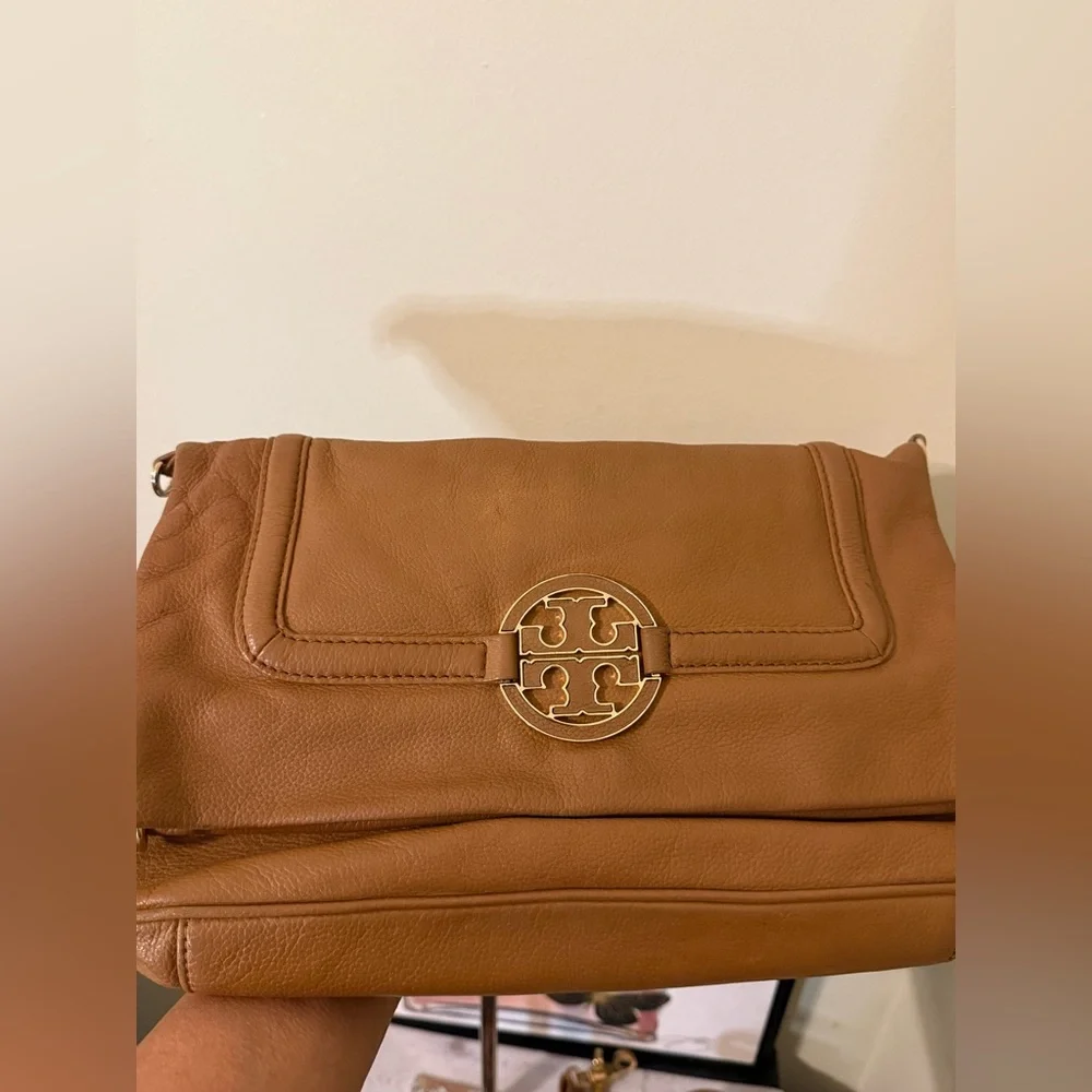 Tory Burch Brown Leather Amanda Foldover Crossbody Bag